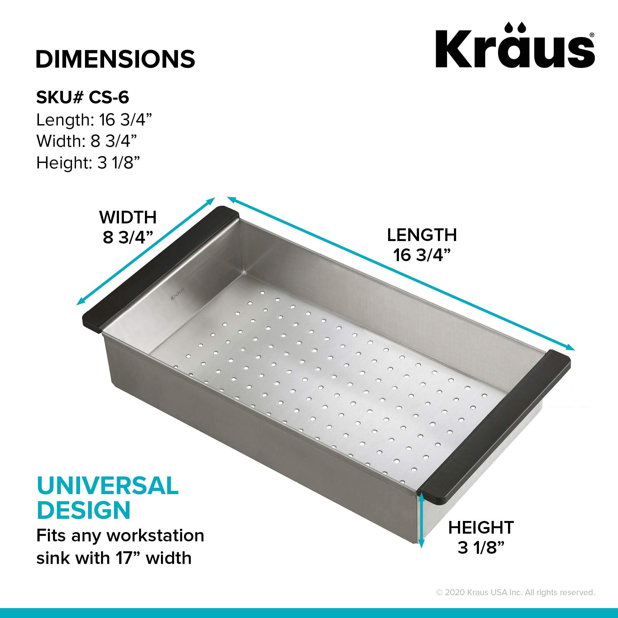 KRAUS Stainless Steel Colander for Workstation Kitchen Sink, CS-6