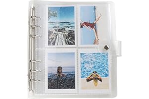 25 Sheets 200 Pockets 3 Inch Photo Album Sleeves in Loose Leaf Refillable A6 6-Rings Binder Clear Glitter PVC Cover for Camer