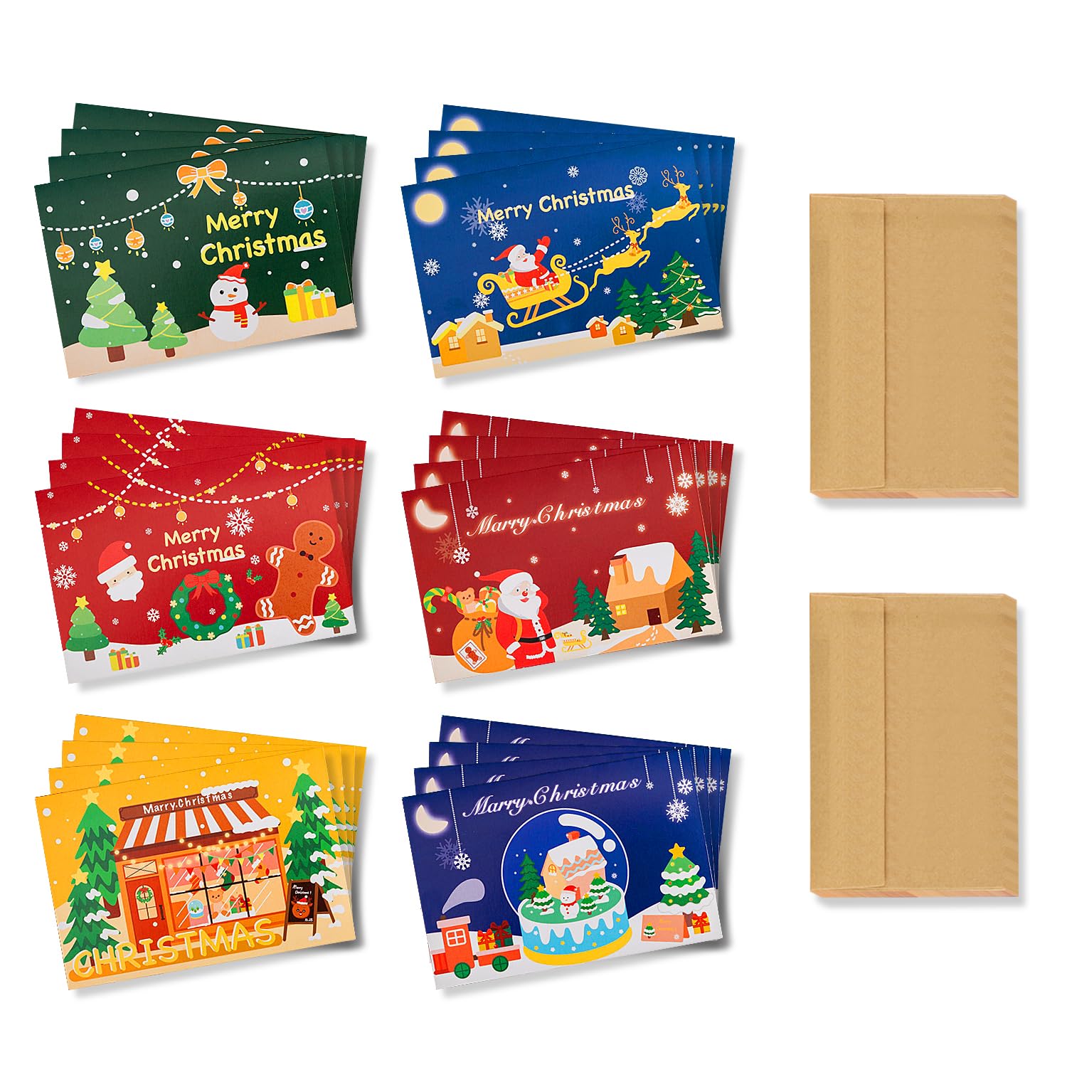 Rumyve 24pcs Christmas Greeting Cards - Cute Cartoon Seasonal Wishes for Granddaughter, Family, Friends, and Kids Eco-Friendly Seasonal Cards Set