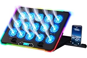 KLIM V15 Gaming Laptop Cooling Pad with 15 Fans - RGB Laptop Cooler - Adjustable Gaming Stand with Fan - Compatible up to 17 
