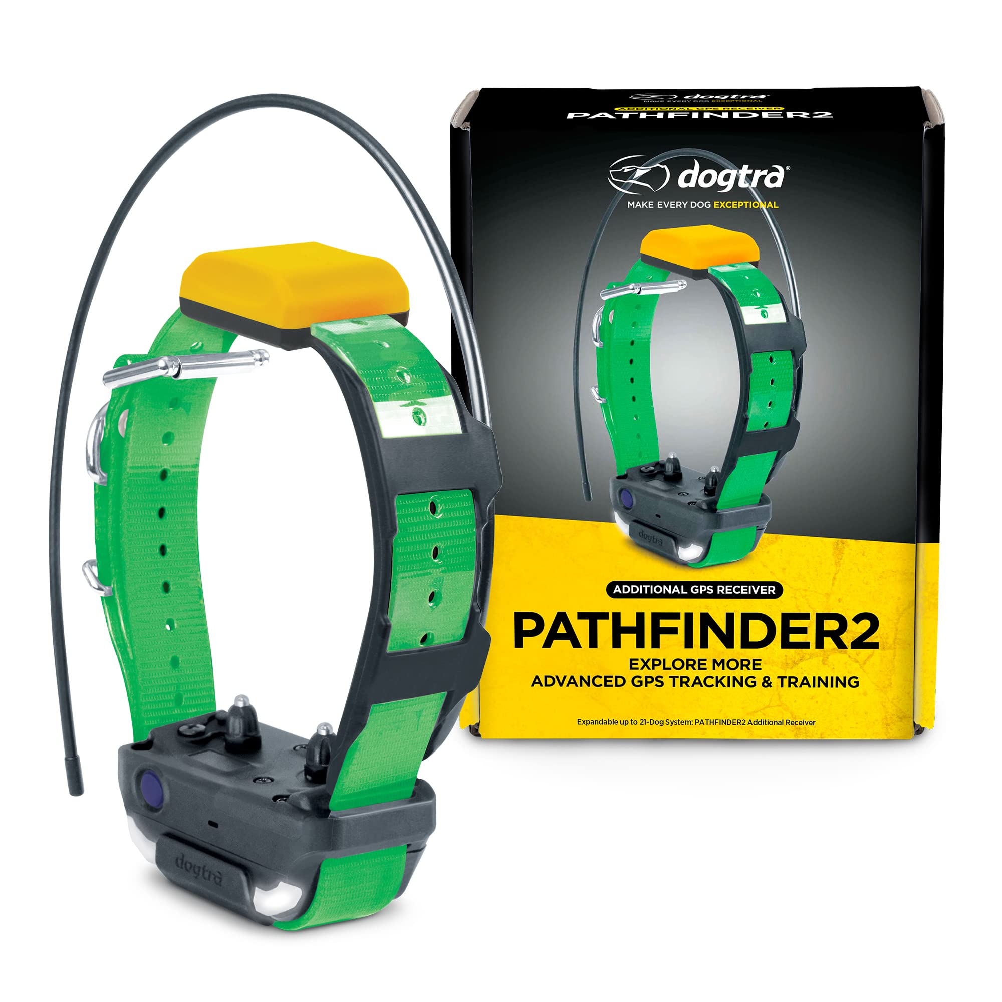 Dogtra Pathfinder 2 Additional Receiver Dog GPS Tracker e Collar Green LED Light No Monthly fees Free App Waterproof Smartwatch Control Satellite Real Time Tracking Long Range Smartphone Required