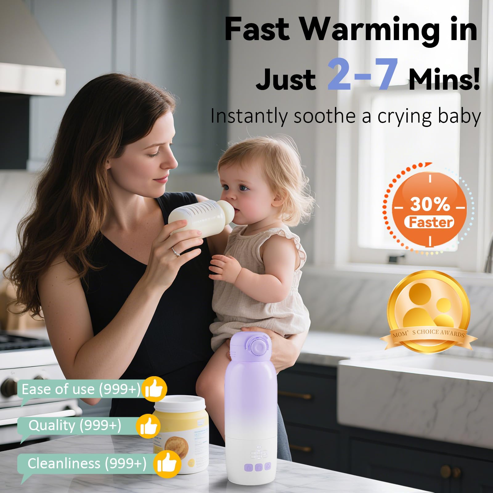 Portable Bottle Warmer for Travel - Large 12oz Capacity with Dual Heating Modes for Breast Milk & Water, Fast Heating Smart Temperature Control, Portable Milk Warmer Gifts for New Mom Purple
