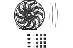 SSN 12" Electric Radiator Cooling Fan Assembly Kit, Push Pull Electric Radiator High Performance Universal Slim Fan with 12V 80W Mount Kit Black