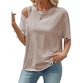 SOFIA'S CHOICE Women Distressed Short Sleeve T Shirts Loose Fit Casual Summer Ripped Tee Top