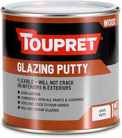 Toupret Glazing Putty 1kg White Flexible Paintable Wood Window Frame Filler Seal
