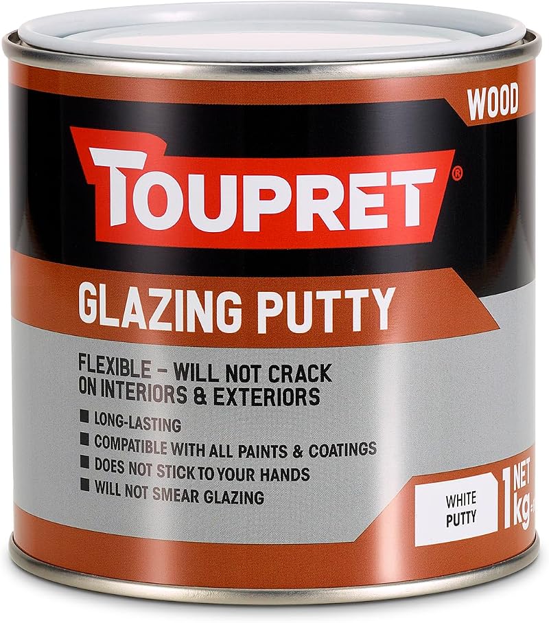 Toupret Glazing Putty 1kg White Flexible Paintable Wood Window Frame Filler Seal