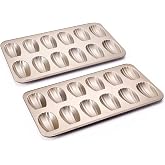 HONGBAKE Nonstick Madeleine Pan 2 Pack 12-Cavity Heavy Duty Madeleine Cookies Trays for Oven Baking, Warp Resistant Shell Sha