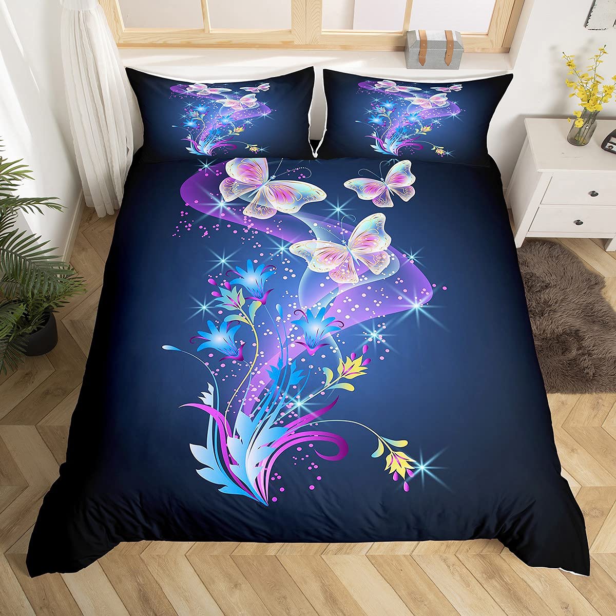 Butterfly Duvet Cover Set Butterflies Floral Decor Bedding Set For Kids Boys Girls Galaxy Bedclothes Double 3D Animal Flowers Dreamy Bedroom Collection — image 1