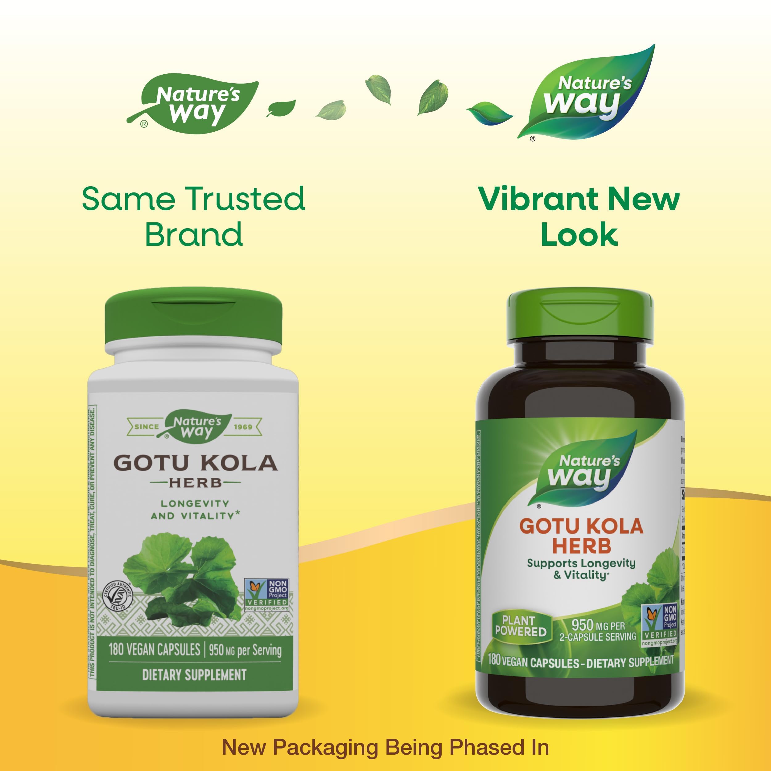 Nature's Way Gotu Kola Herb, Supports Longevity and Vitality*, 950 mg per 2-Capsule Serving, Non-GMO Project Verified, 180 Capsules (Packaging May Vary)