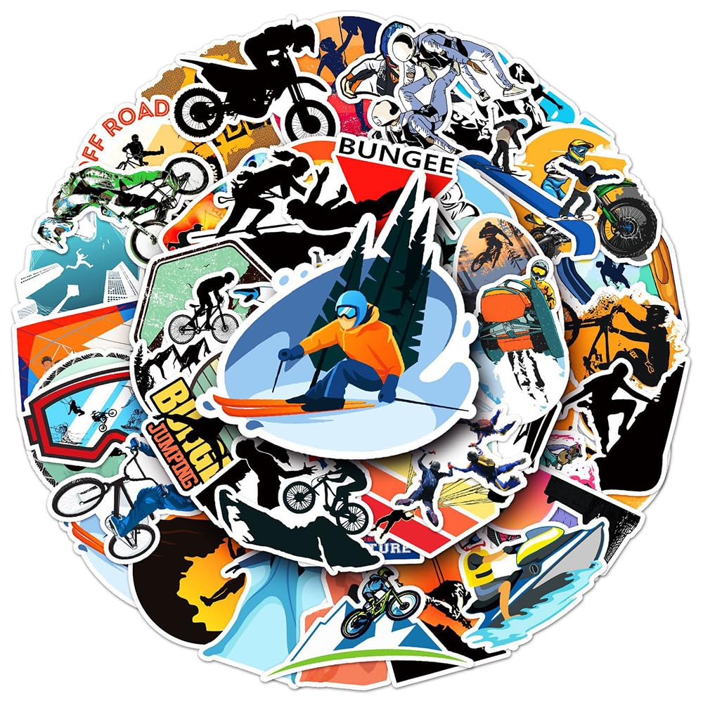 Trendy Extreme Sports Vinyl Stickers, 50 PCS Waterproof Sports Decals for Laptops, Scrapbooking, Journals, Notebooks, Water Bottles, Suitcases, Phones & DIY Decor — image 1