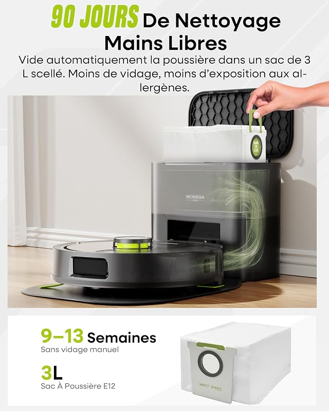 Robot Aspirateur Laveur, 10000Pa, avec Station de Vidange, Navi LDS