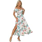 Allegra K Maxi Smock Dresses for Women's Beach Off Shoulder Floral Dress