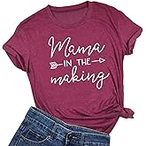 Mama in The Making Pregnancy Announcement T-Shirt Women Letter Print Short Sleeve Tops Tee