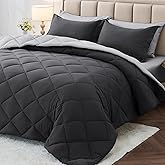 MUXHOMO 7 Pieces California King Comforter Set, Reversible Bed in a Bag Cal King Size, All Season Bedding Set with Comforter, Flat Sheet, Fitted Sheet, Pillowcases & Shams, Dark Grey & Light Grey