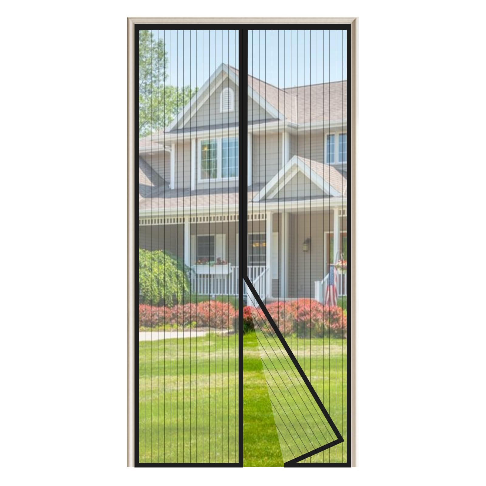 JIANJIAO Magnetic Screen Door 80x210cm 4cm Widened Door Head to Prevent Sagging,with Storage Hook,Mesh Curtain for Exterior Doors,Garage Doors,Interior Doors,Heavy Duty Hands Free -Black