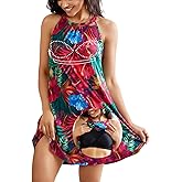JOYSHAPER Built in Bra Summer Dress Casual Beach Sundress Flowy Halter Dress