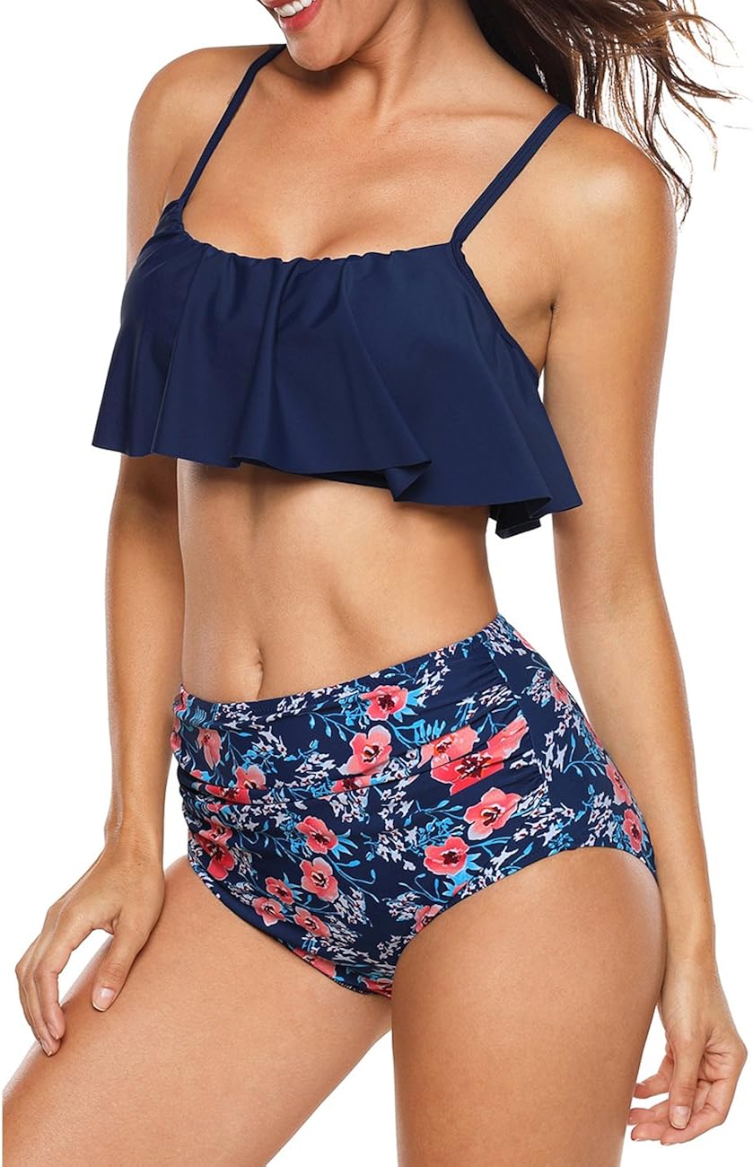 high waisted bikini with flounce top