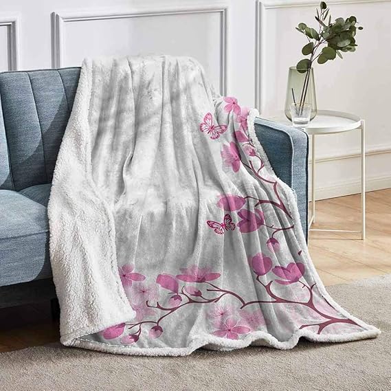 YUAZHOQI Japanese Throw Blanket for Girls Women Pink Blossoms
