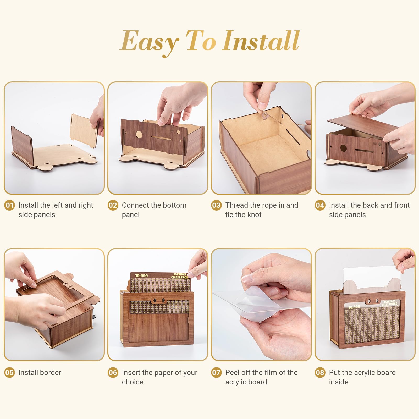 Marycele Money Saving Box, 10000 Wooden Piggy Bank for Adults Kids, Coin Cash Box Gifts Toys for Ages 8-13, Reusable Kakaibo Money Box for Kids Birthday Gifts Boys Girls Adults Challenge （5 Amounts）