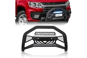 YZONA Bull Bar with LED Light Bar & License Plate Frame Compatible for 2015-2022 Chevy Colorado & GMC Canyon Front Grill Guard Grille, Truck Brush Guard, Bumper Push (Include Skid Plate & Light Mount)