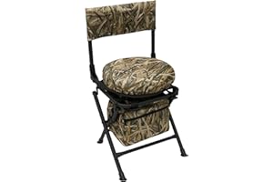 MDSTOP 360 Degree Swivel Hunting Chair for Ground Blinds, Folding Hunting Seat, Fishing Chair, Lightweight, Portable, Padded Cushion for Dove Deer Hunting, Fishing, Camping(No. 3 Reed Camo)