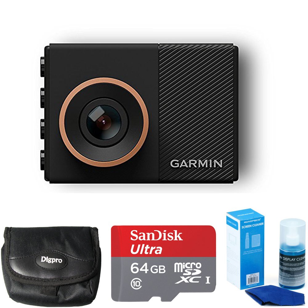Garmin Dash Cam 55 Bundle with 64GB Ultra MicroSDXC UHS-I Memory Card, Universal Screen Cleaning, and Ultra-Compact Carrying Case