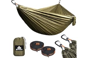 NATUREFUN Ultra-Light Travel Camping Hammock | 300kg Load Capacity,(300x200cm) Breathable,Quick-Drying Parachute Nylon | 2 x Premium Carabiners,2 x Nylon Slings Included | for Outdoor Indoor Garden