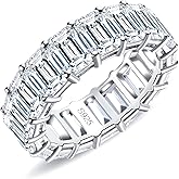 Yeesoth Eternity Ring for Women White Gold Plated Sterling Silver Wedding Band, 10 Carat Emerald Cut Cubic Zirconia Eternity Band