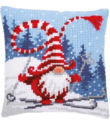 Vervaco Cross Stitch Kit - Botanical Leaves Pillow Front, 16x16 Inches On 100% Cotton Canvas With Thread & Needle