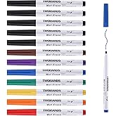 TWOHANDS Wet erase Markers Fine Tip,Glass Whiteboard Markers,8 Colors,Acrylic Calendar Planning Board,Windows,Mirror,12 Count,19707