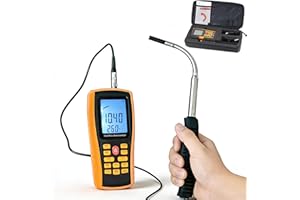 Hot Wire Anemometer, Handheld CMM CFM Meter, Air Flow Velocity Meter, Air Temperature Gauge, Wind Speed Meter with Backlit LC