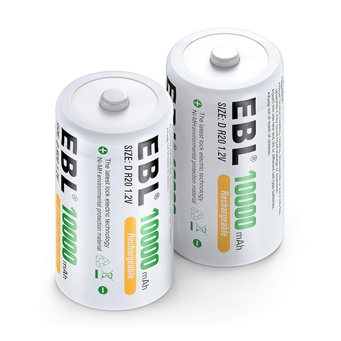 EBL D Size Rechargeable Batteries D Cell 10000 mAh NiMH Battery