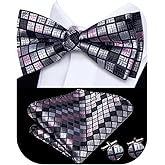 Hi-Tie Bow Ties for Men Pre-Tied Pocket Square with Cufflinks Mens Bowtie Sets for Wedding Formal Party