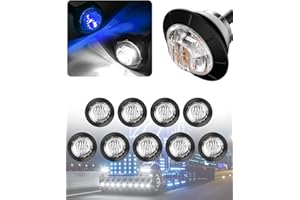BJZ 3/4" Round Trailer Marker LED Lights Blue to White Dual Color Side Clearance Tail Bullet Light 12V 4LED Indicator Light w/Clear Lens for Trailer Truck Van RV ATV Bus, 10Pcs