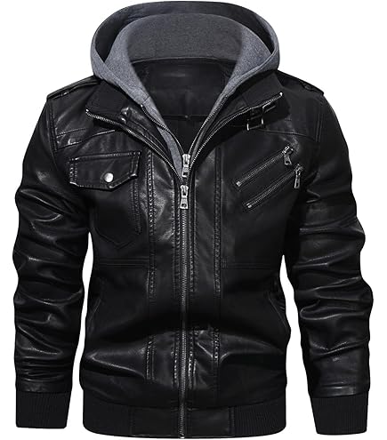 Amazon.com: Faux Leather Jacket for Men Artificial Leather Side