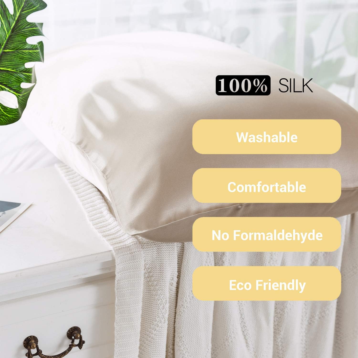 ZIMASILK 100% Mulberry Silk Pillowcase for Hair and Skin,with Hidden Zipper,Both Side 19 Momme Silk,600 Thread Count, 1pc (Queen 20''x30'', Taupe): Home & Kitchen