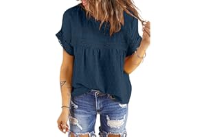 CHICZONE Women Short Sleeve Shirt Crew Neck Summer Blouse Casual Chiffon Tops