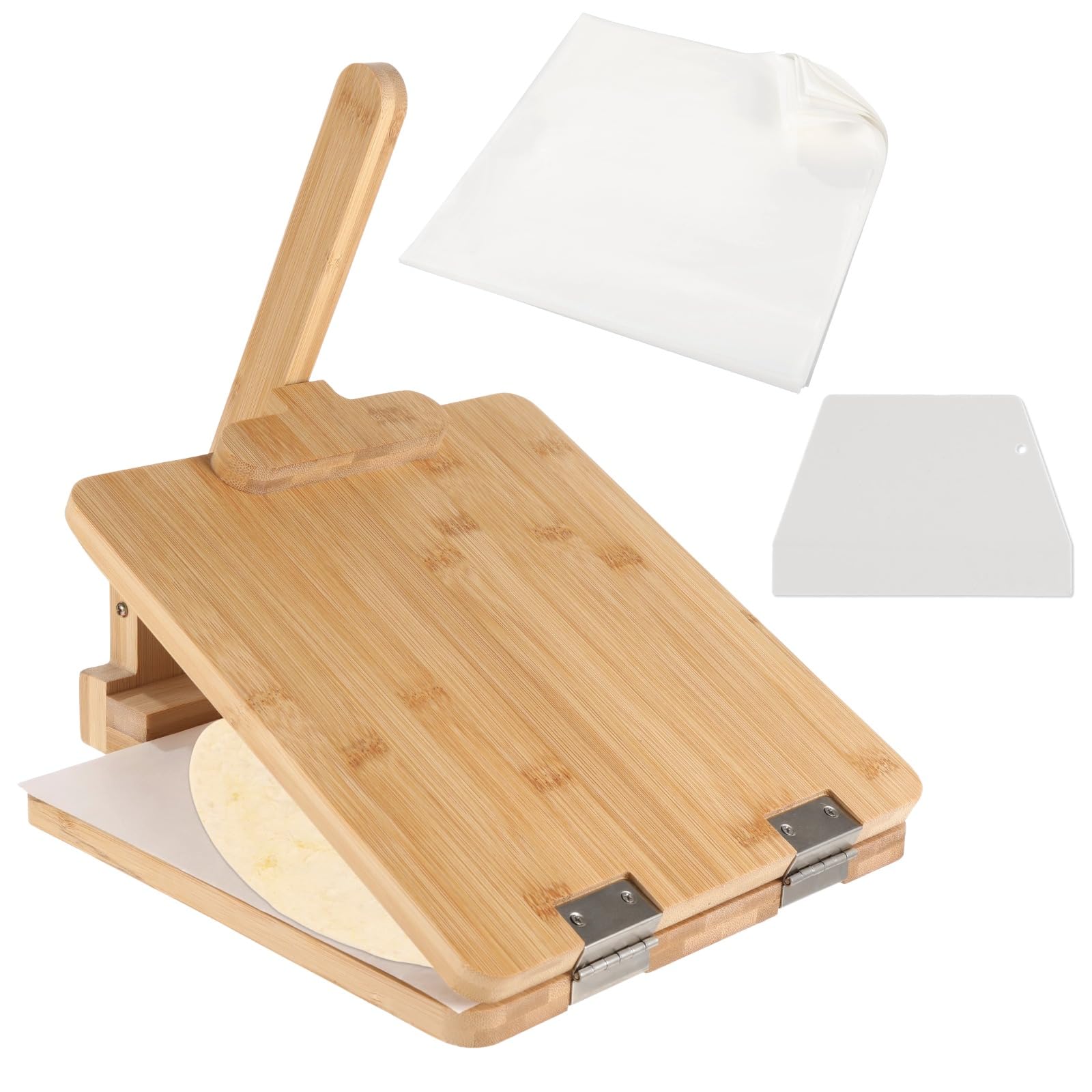 Photo 1 of Wooden Tortilla Press, 10 in Mexican Tortilla Presser with Scraper & Papers, Natural Healthy Maker, Quick Shaping, Engraved with 4.5/6.5/8/10 in Scales, Easy to Use