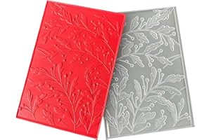 DIYology 3D Christmas Leaves Embossing Folders for Card Making Berry Branches 3-D Textured Impression Embossing Floder Plate for DIY Paper Crafts Scrapbooking Polymer Clay Decoration