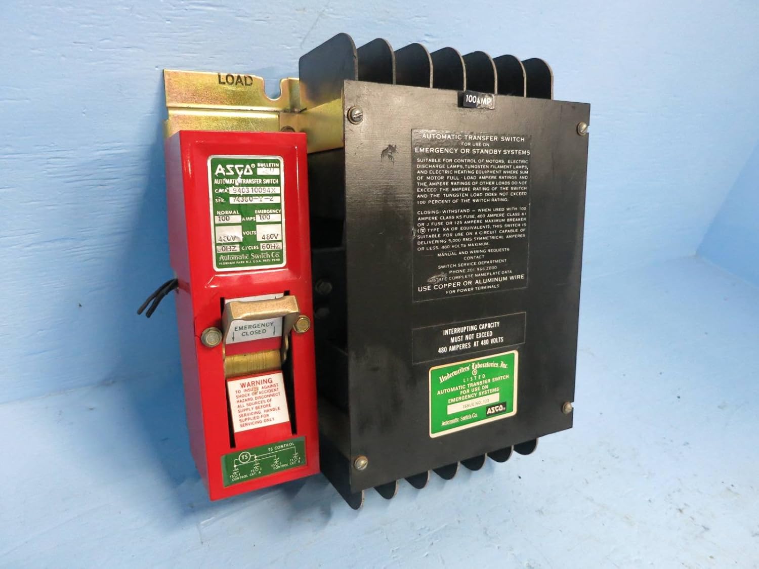 ASCO 940310094X 100A 480V Automatic Transfer Switch Bulletin 940 100 Amp ATS:  Amazon.com: Industrial & Scientific
