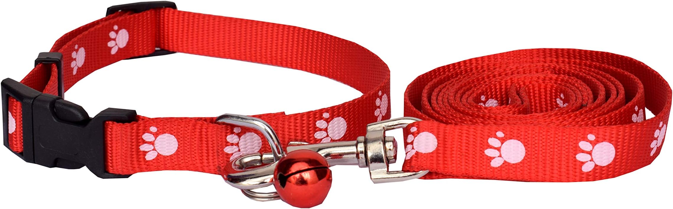 dogii Nylon Rope 15 mm Pow Print Collar Leash for Dogs and cat (Red)