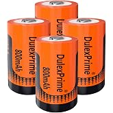 DulexPrime 123A Batteries Rechargeable, 4-Pack 800mAH 123A NiMH Rechargeable Batteries for Arlo VMS3130 VMC3030 3200 3330 3430 3530 Security Cameras, Alarm System, Flashlight