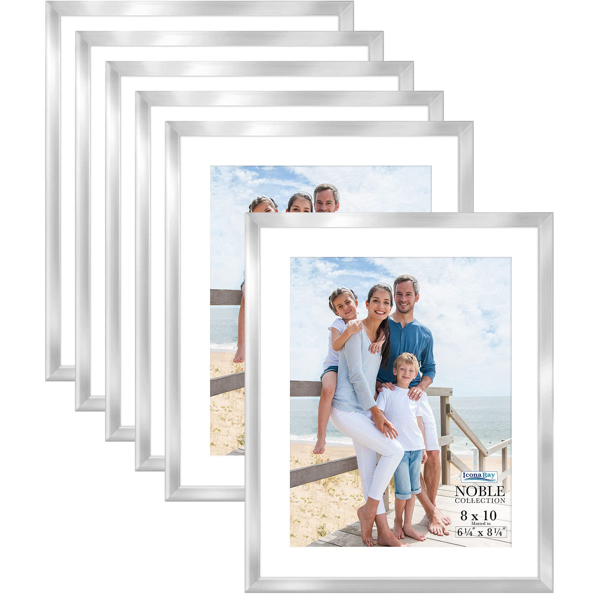 Icona Bay 10x8 Picture Frames w/Mat (Silver, 6 Pack), Modern Professional Frame Set, Noble Collection