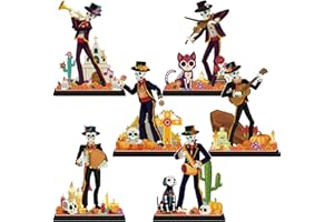 CHYAGCLT 6Pcs Day of the Dead Decorations Wooden Table Centerpiece Dia De Los Muertos Decorations Sugar Skull Table Decor for Mexican Fiesta Tiered Tray Decor