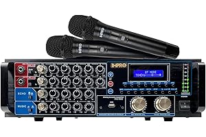 ImPro PMA-6800 800W Mixing Amplifier Bundle with ImPro UHF-77 Wireless Microphones (Black)