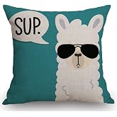 Swono Funny Llama Decorative Throw Pillow Cover Case,Sup Llama Cotton Linen Outdoor Pillow Cases Square Standard Cushion Covers for Sofa Couch Bed Car 18x18 inch