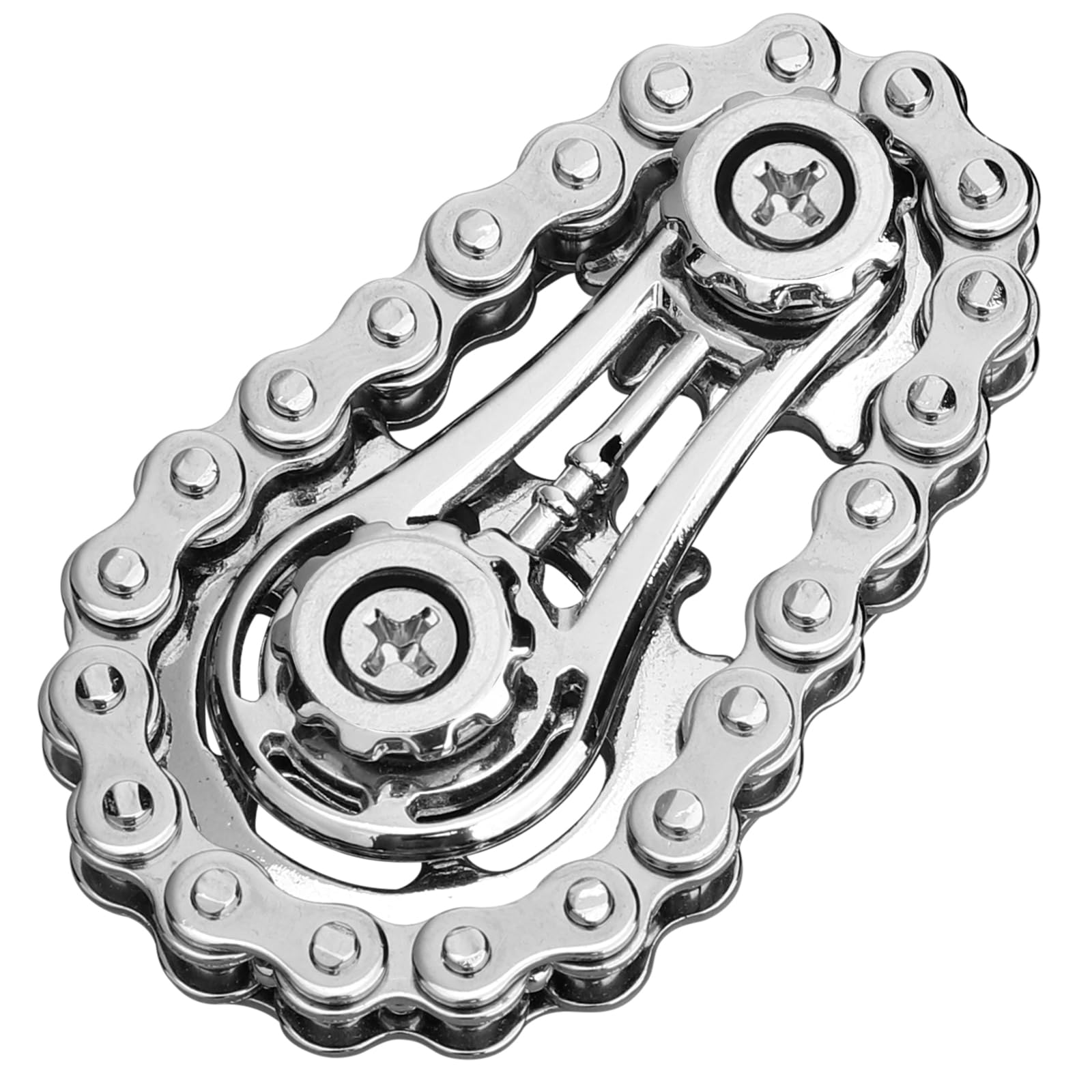 Cool Fidget Chain Fidget Spinners For Kids Adults, Metal Handheld Gadget Kinetic Desk Toy Finger Hand Spinner Fingertip Gyro, Hand Rollor Bike Chain Silver