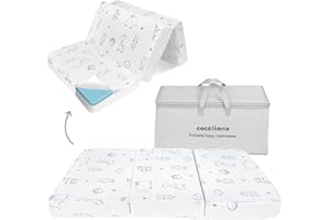 Cocellona Trifold Pack and Play Mattress, 38x26 Dual-Firmness Memory Foam Pack N Play Mattresses with Travel Bag, Foldable Portable Animal Baby Mattress for Pack n Play, Removable Cover