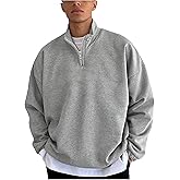 SHENHE Men's Casual Solid Color Zip Pullover Long Sleeve Loose Streetwear Sweatshirt