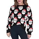 Women's Ugly Christmas Sweaters Funny Santa Pattern Cute Xmas Holiday Party Long Sleeve Knit Pullover Tops